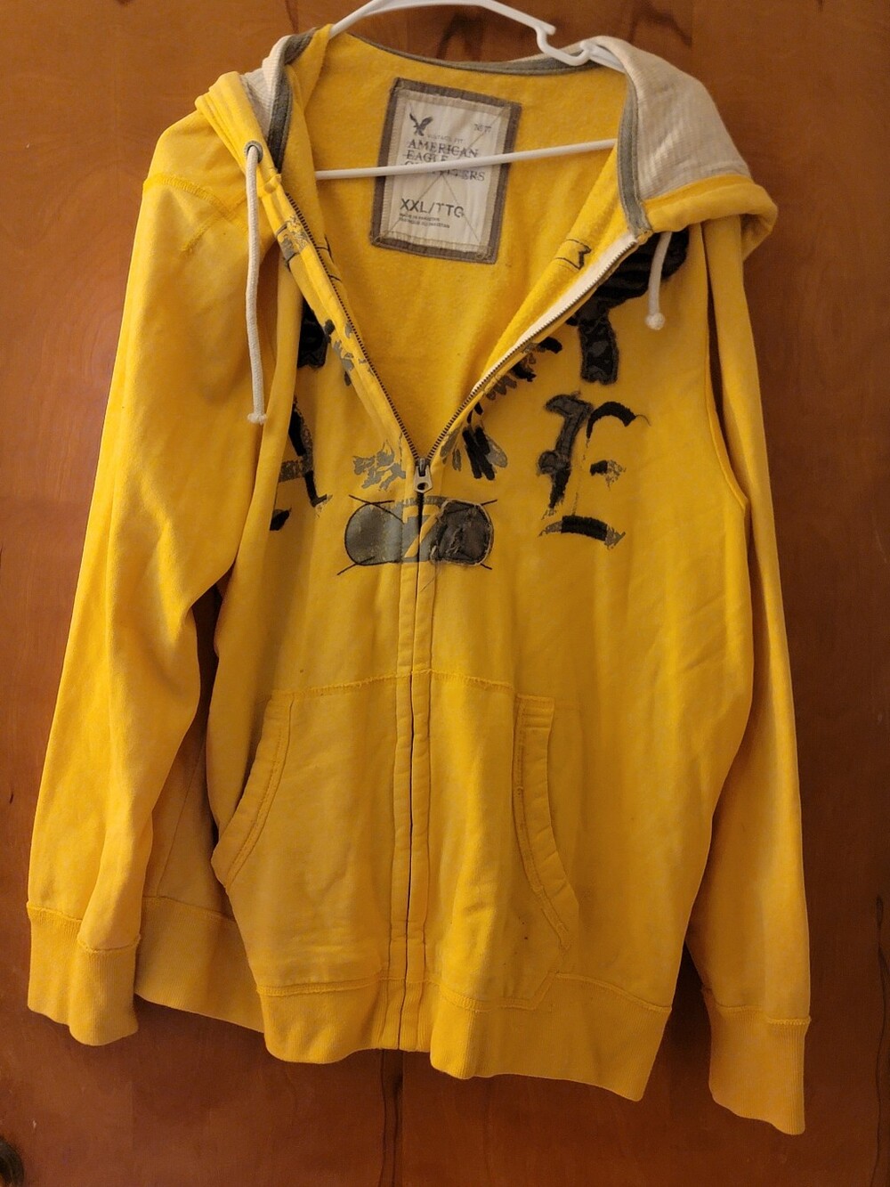Mens XXL American Eagle Outfitters Yellow Hoodie with Gray Lining